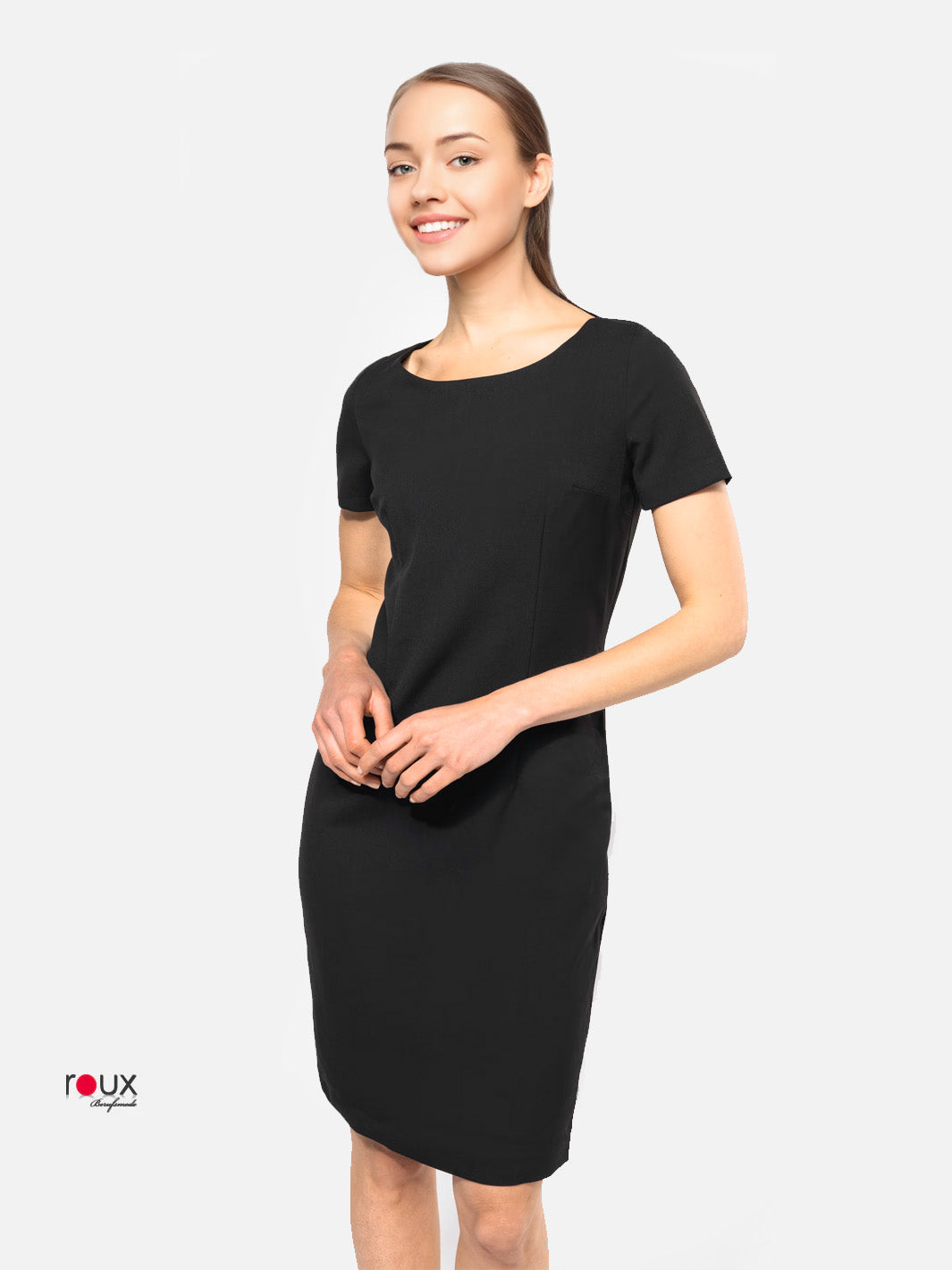 black dress professional Simona Maghen Notch Neck Ponte Midi Dress with Velvet Belt 2-12 2 / Black